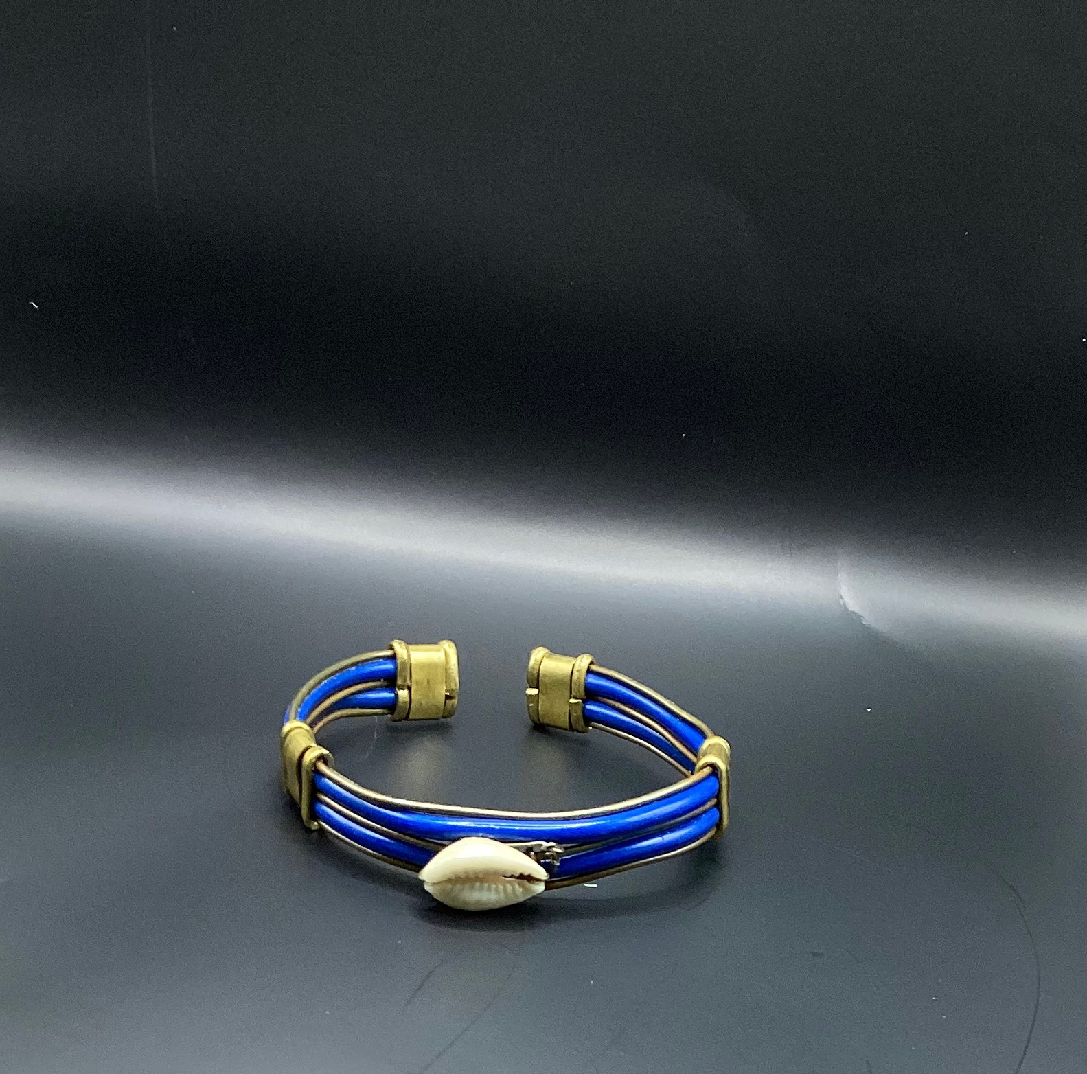 Leather and Brass Cuff Bracelet, unisex, blue