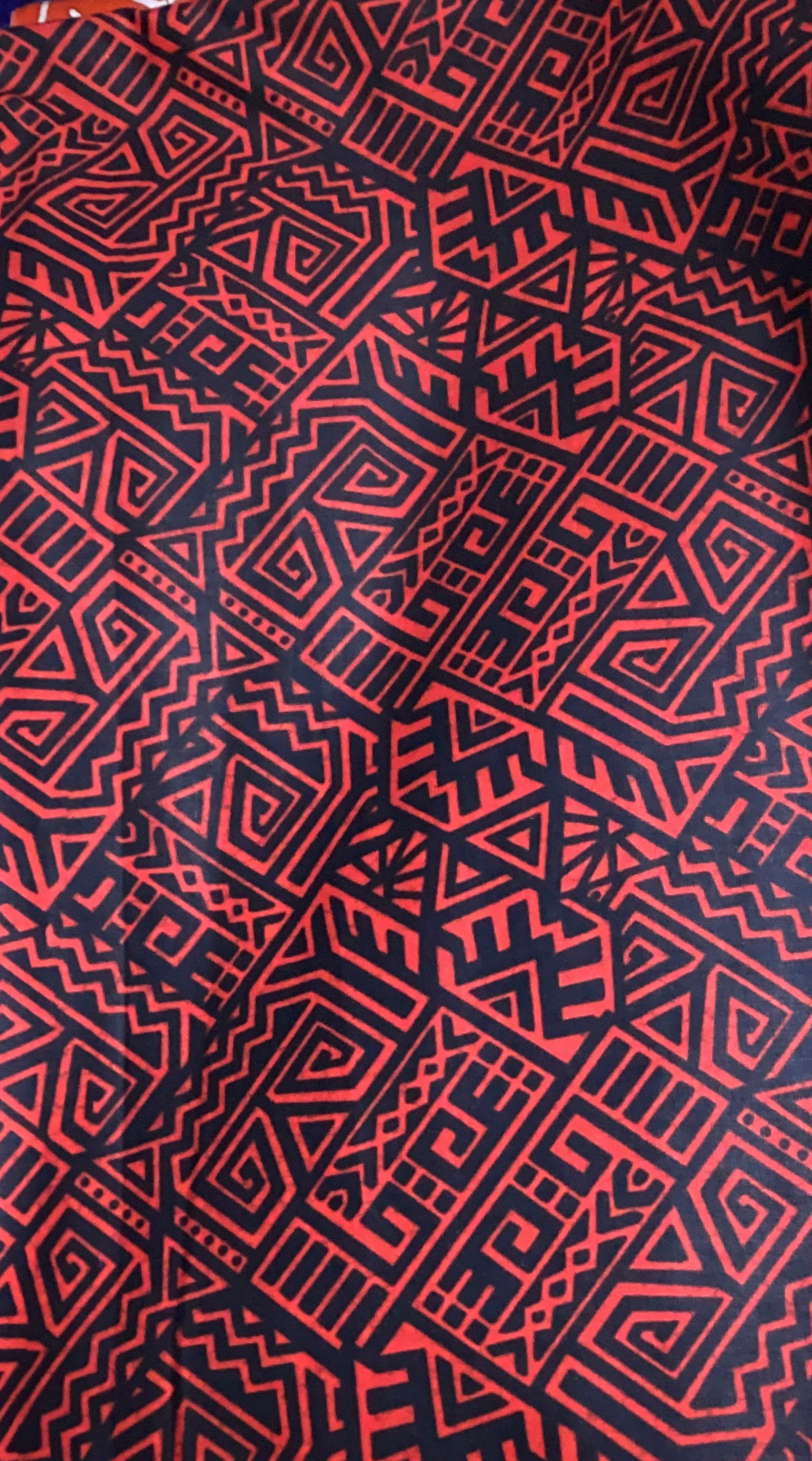 African Print Fabric, red, black, aztec pattern, sold by yard