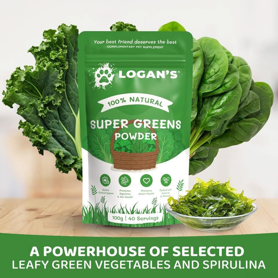 Thumbnail: Super Greens pouch next to green superfood blend – daily nutritional topper for pets