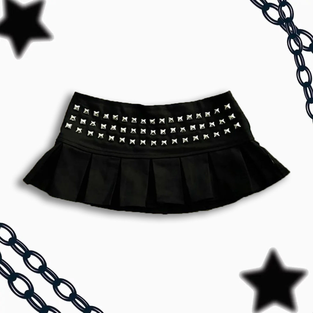Saia curta plissada com tachas, estilo gótico punk, modelo Harajuku, sexy e ultr
