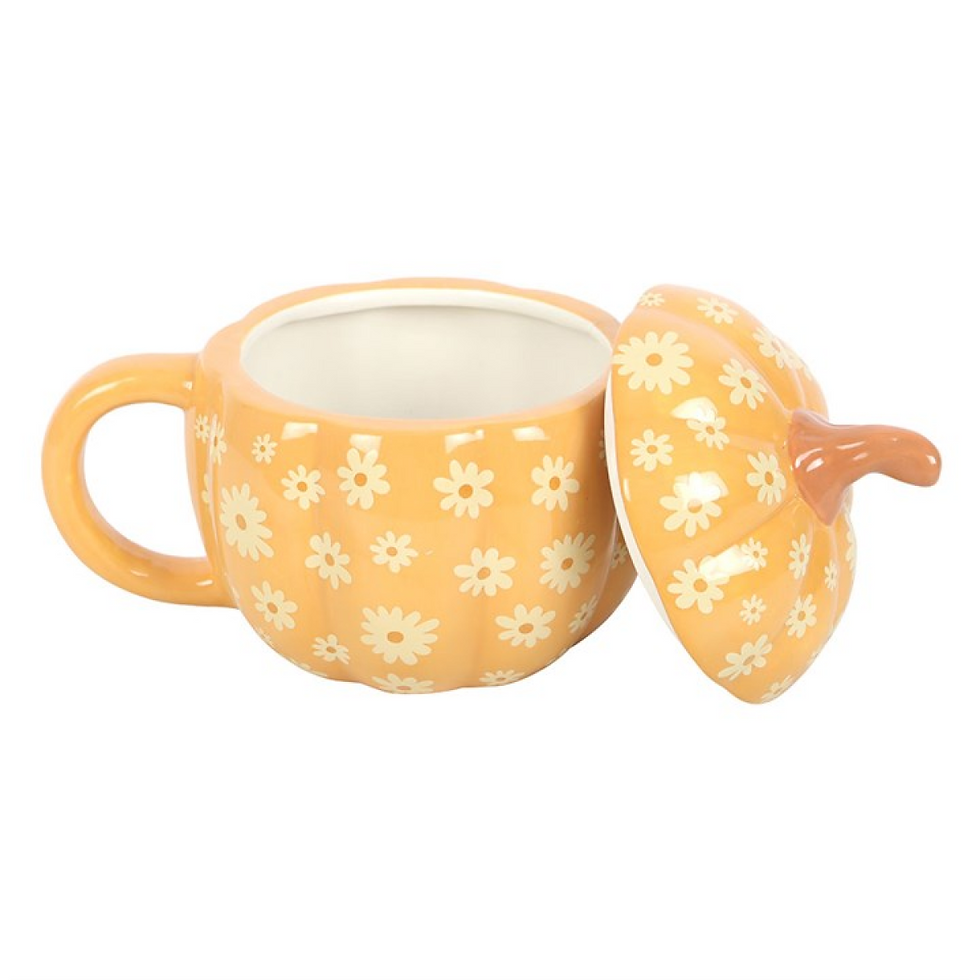 Thumbnail: Groovy Floral Pumpkin Lidded Mug