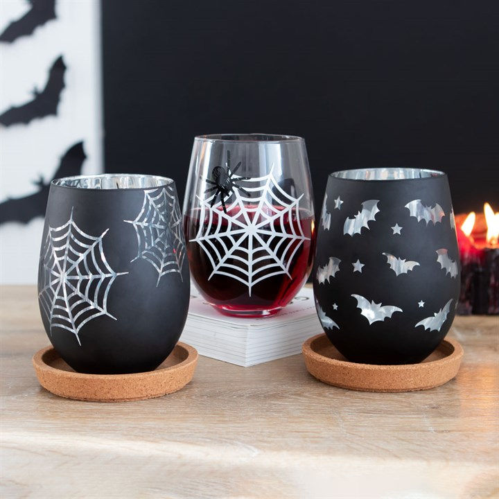 Thumbnail: Set of 2 Spider and Web Stemless Wine Glasses