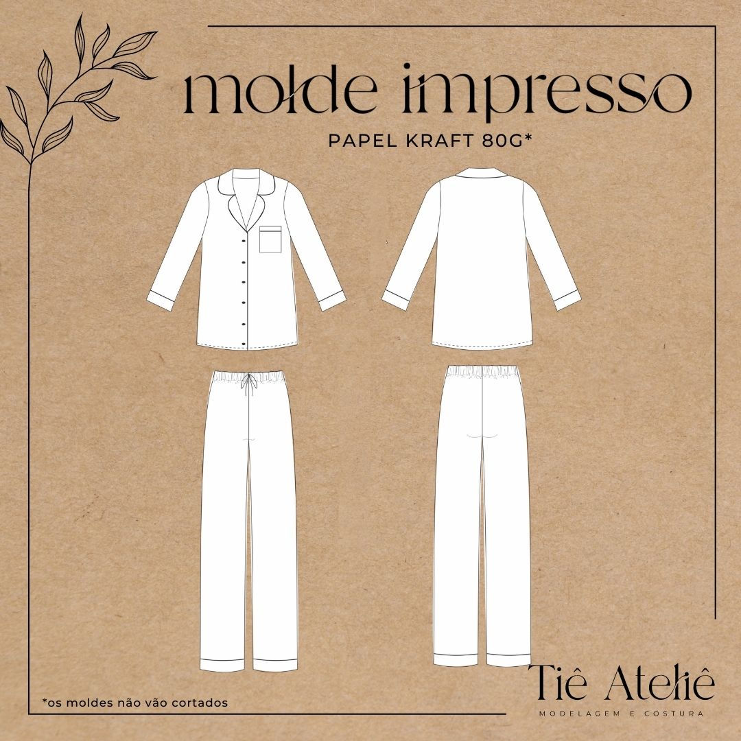 MOLDE EM PAPEL PIJAMA AMERICANO MASCULINO LONGO