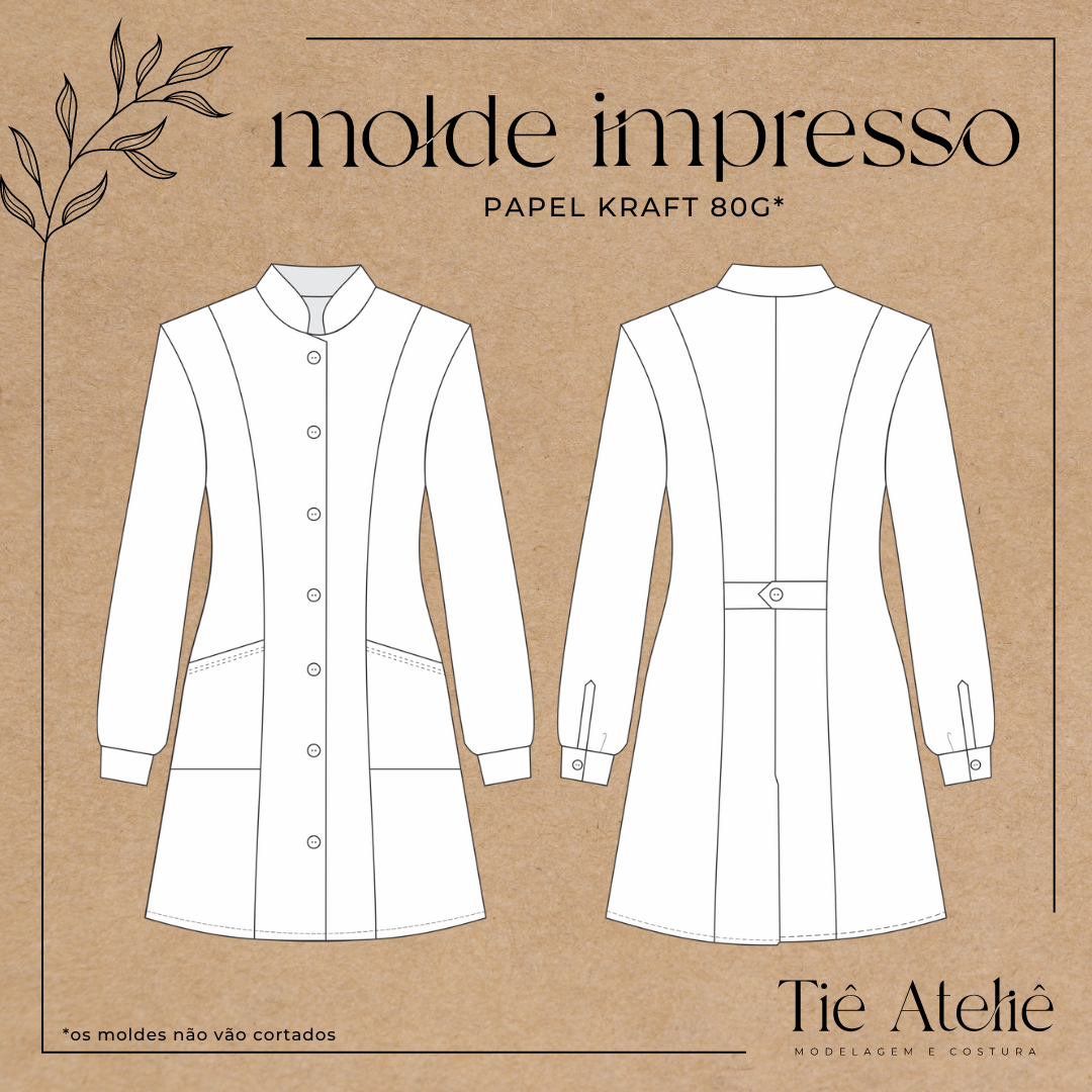 MOLDE EM PAPEL JALECO FEMININO COM GOLA PADRE