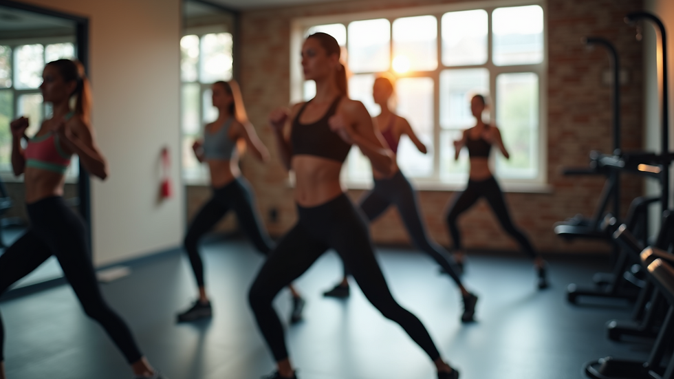 High angle view of a fitness studio during a group class
