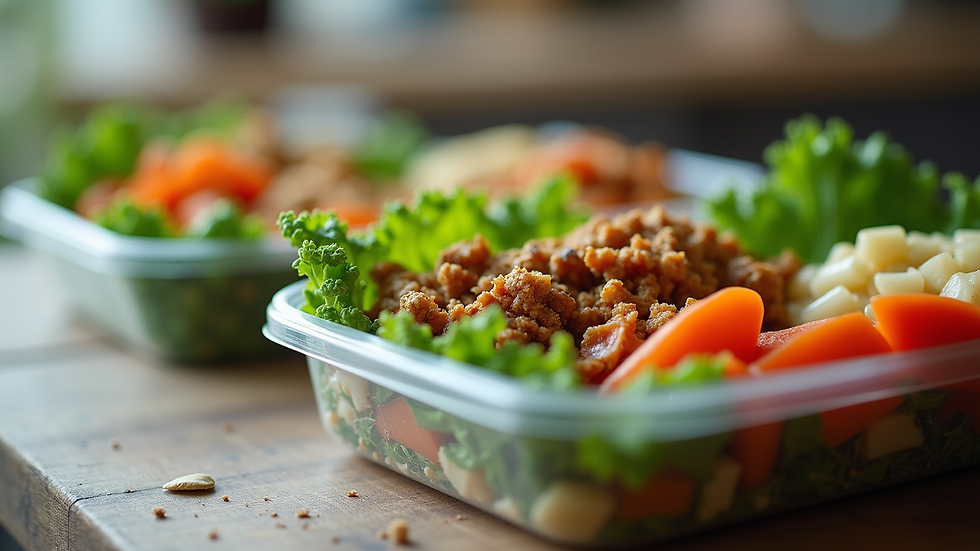 Close-up of a meal prep container with healthy food ready for the week