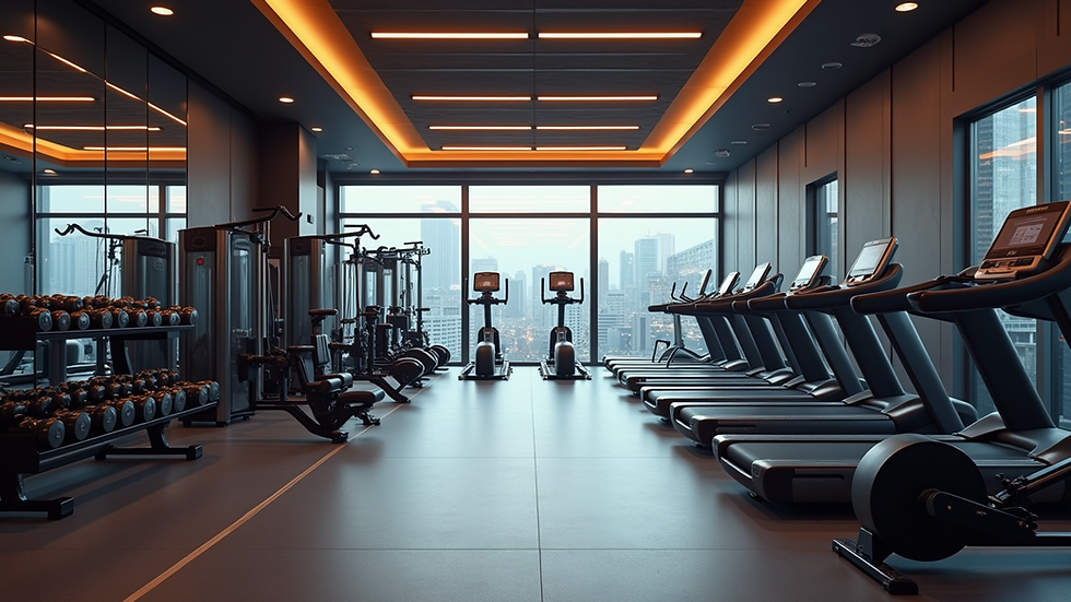 Eye-level view of a modern gym with luxury fitness equipment