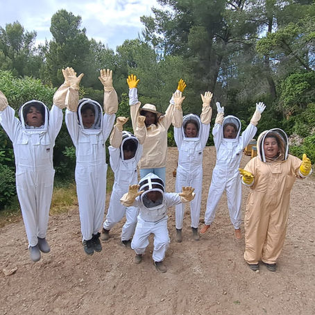 Les élèves du rucher-école de Sanary sur Mer avec l'école La Vernette, en partenariat avec l'association Erine