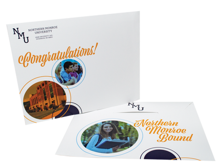 Tab Mailer for a University congratulating new student on their acceptance to the university.