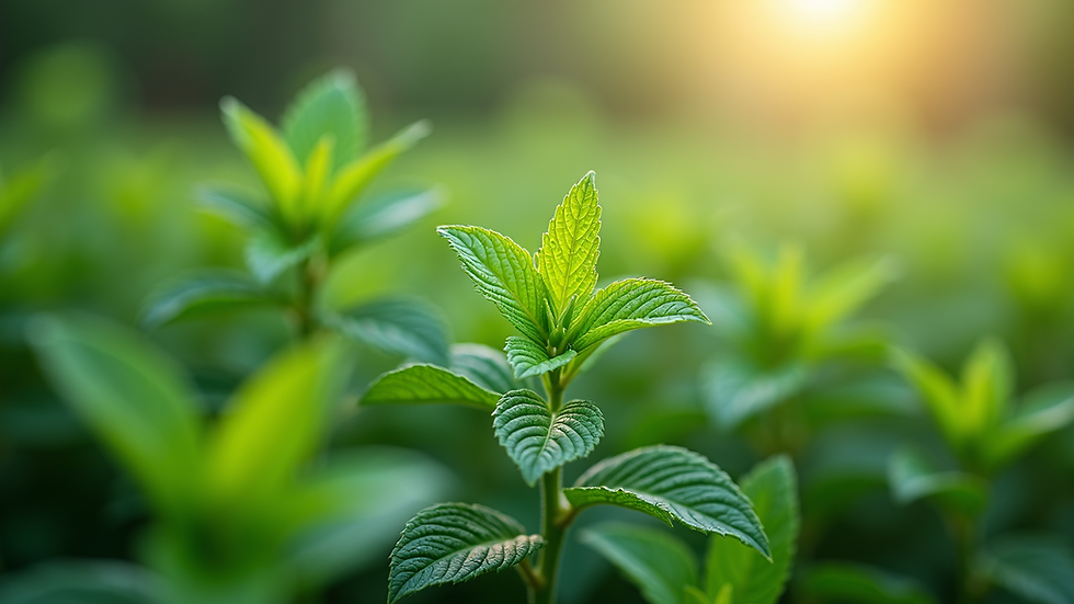 Close-up view of vibrant green mint leaves