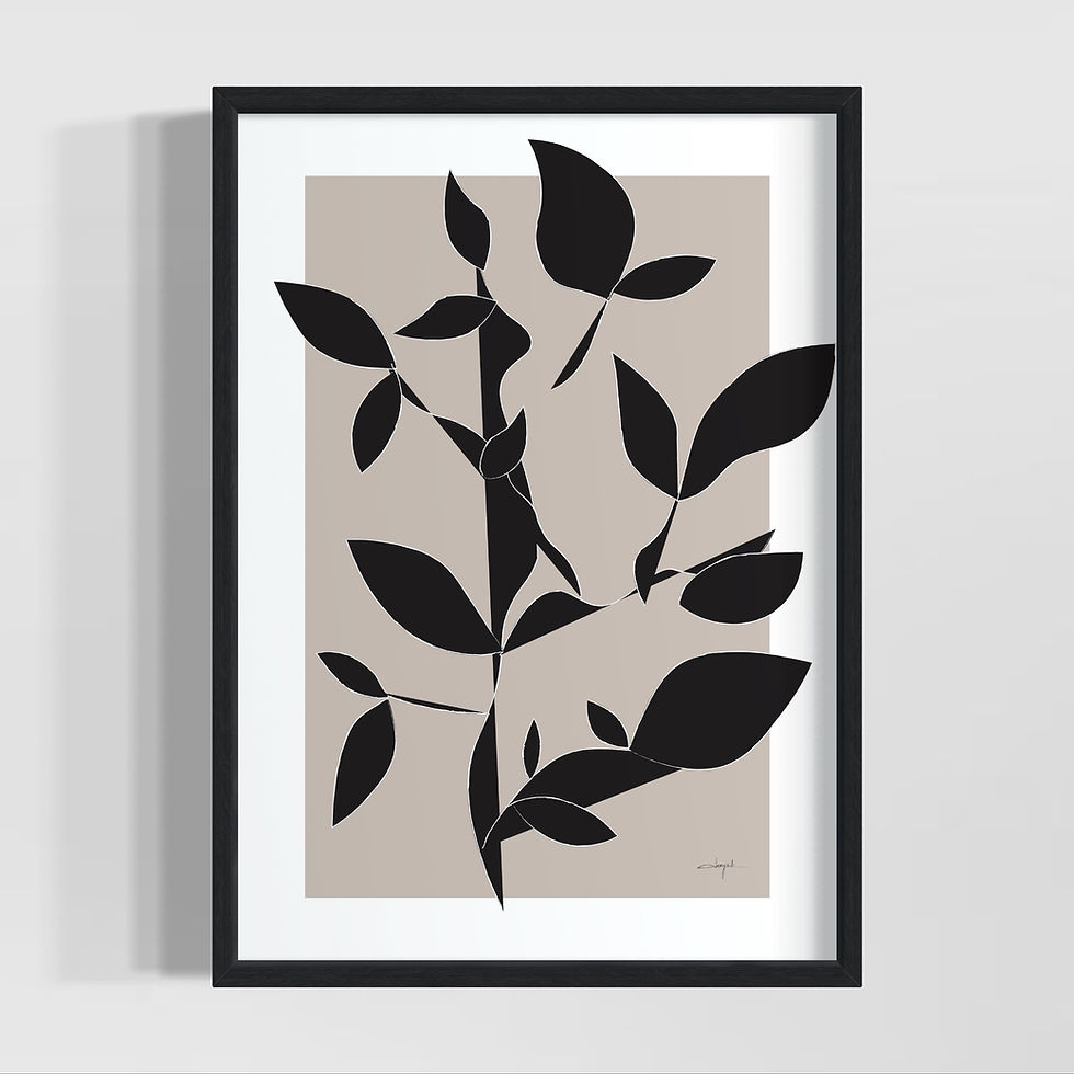 Küçük resim: Black Patterns Seri 2 Poster Tablo – soyut siyah yaprak silueti, minimalist modern duvar dekorasyonu.