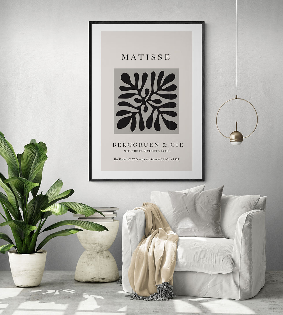 Matisse Inspired Berggruen Exhibition Poster Tablo – Tablodes modern galeri afişi tasarımı siyah çerçeveli görünüm
