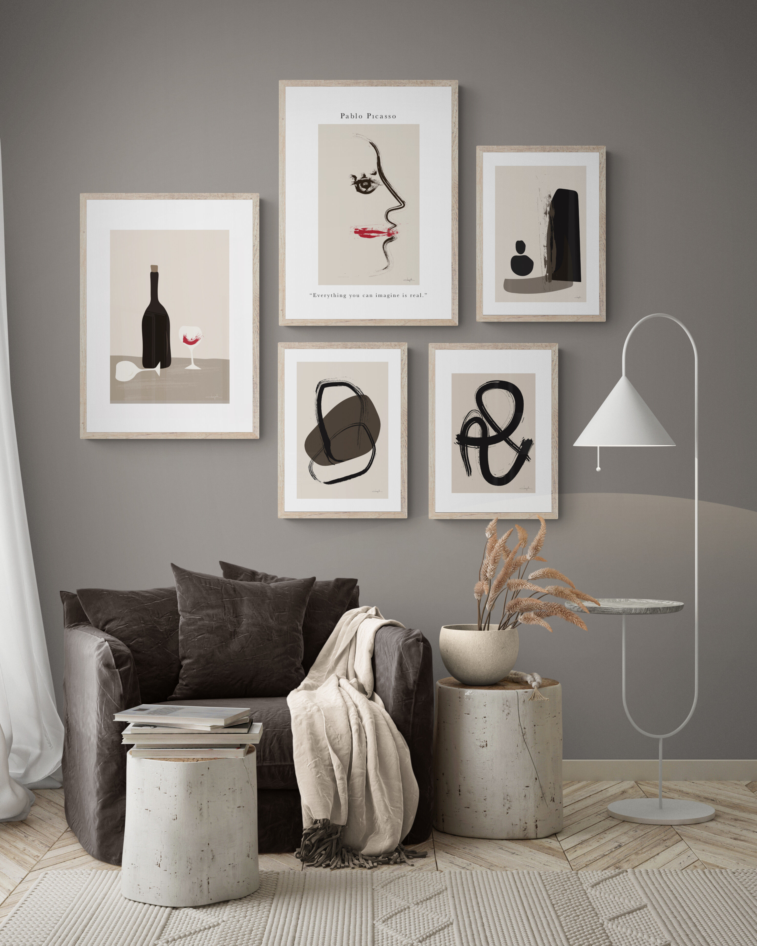 Red Wine Art 5'li Poster Tablo Seti