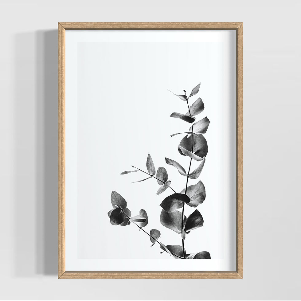 Küçük resim: siyah beyaz okaliptus yaprak poster tablo minimal bitki duvar dekoru ahşap çerçeveli görünüm