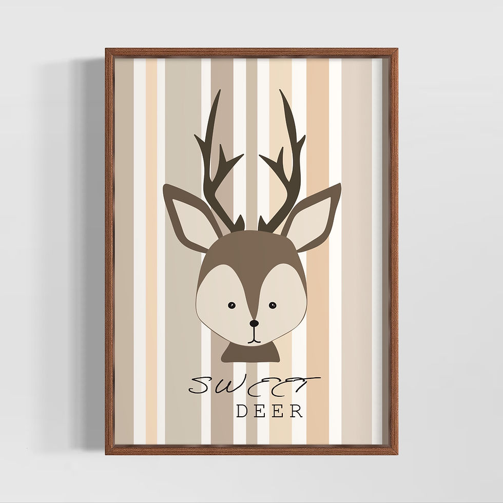 Küçük resim: Sweet Deer Minimal Kids Poster Tablo – Tablodes çocuk odası dekorasyon posteri kahverengi çerçeveli görünüm