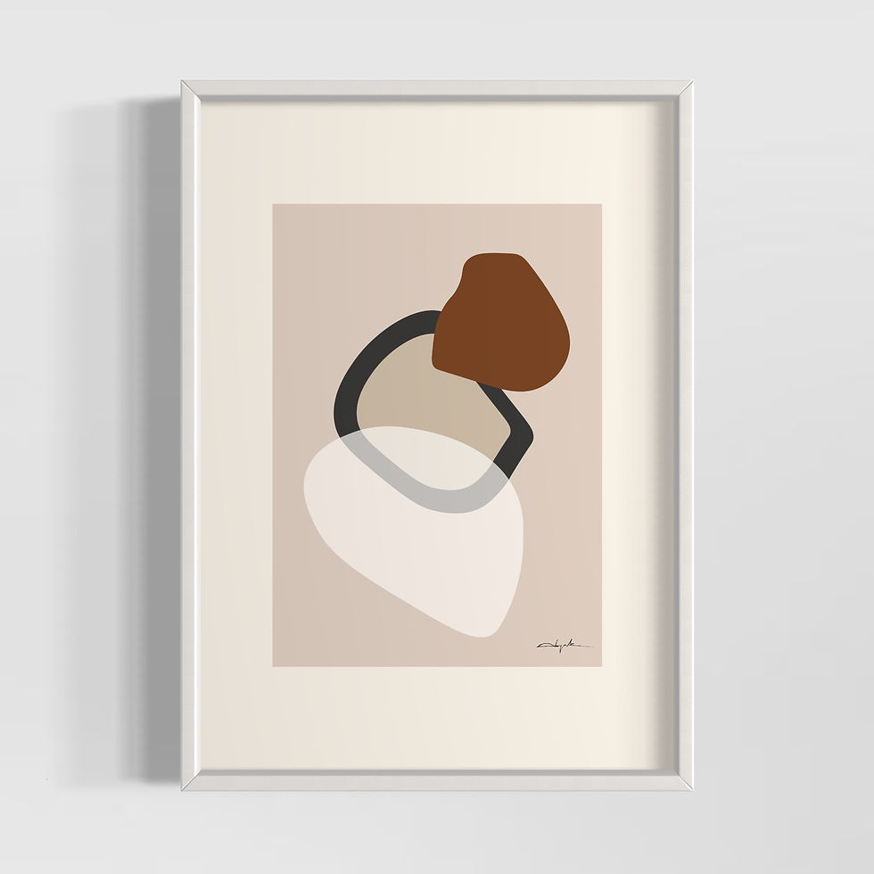 Küçük resim: Modern Desen Seri 2 soyut poster – kahve, beyaz ve bej tonlarında minimal organik formlar.
