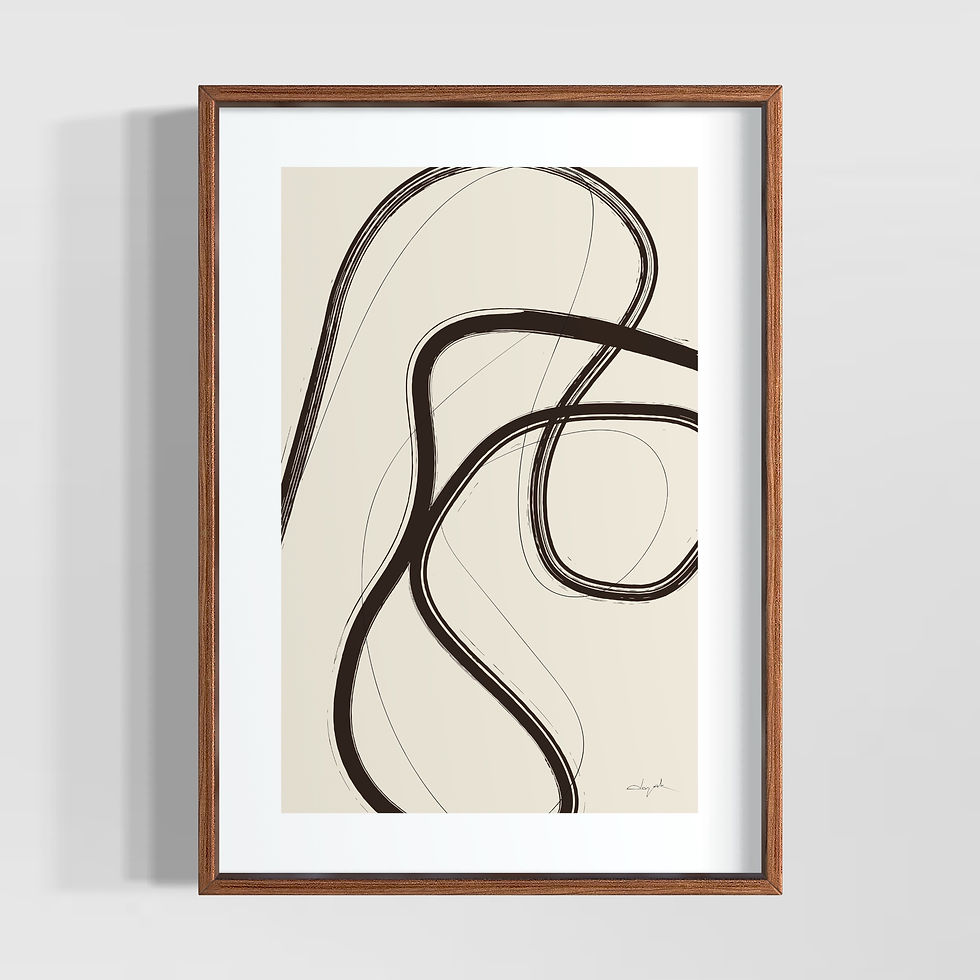 Küçük resim: Akışkan siyah çizgilerle tasarlanmış soyut modern poster tablo