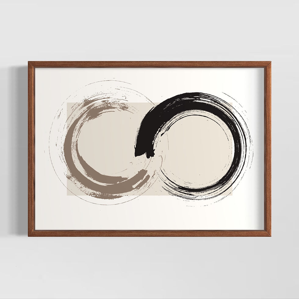 Küçük resim: Stylish Lines Seri 3 abstract brush harmony poster – iki büyük dairesel fırça darbesinden oluşan minimal soyut duvar dekoru.