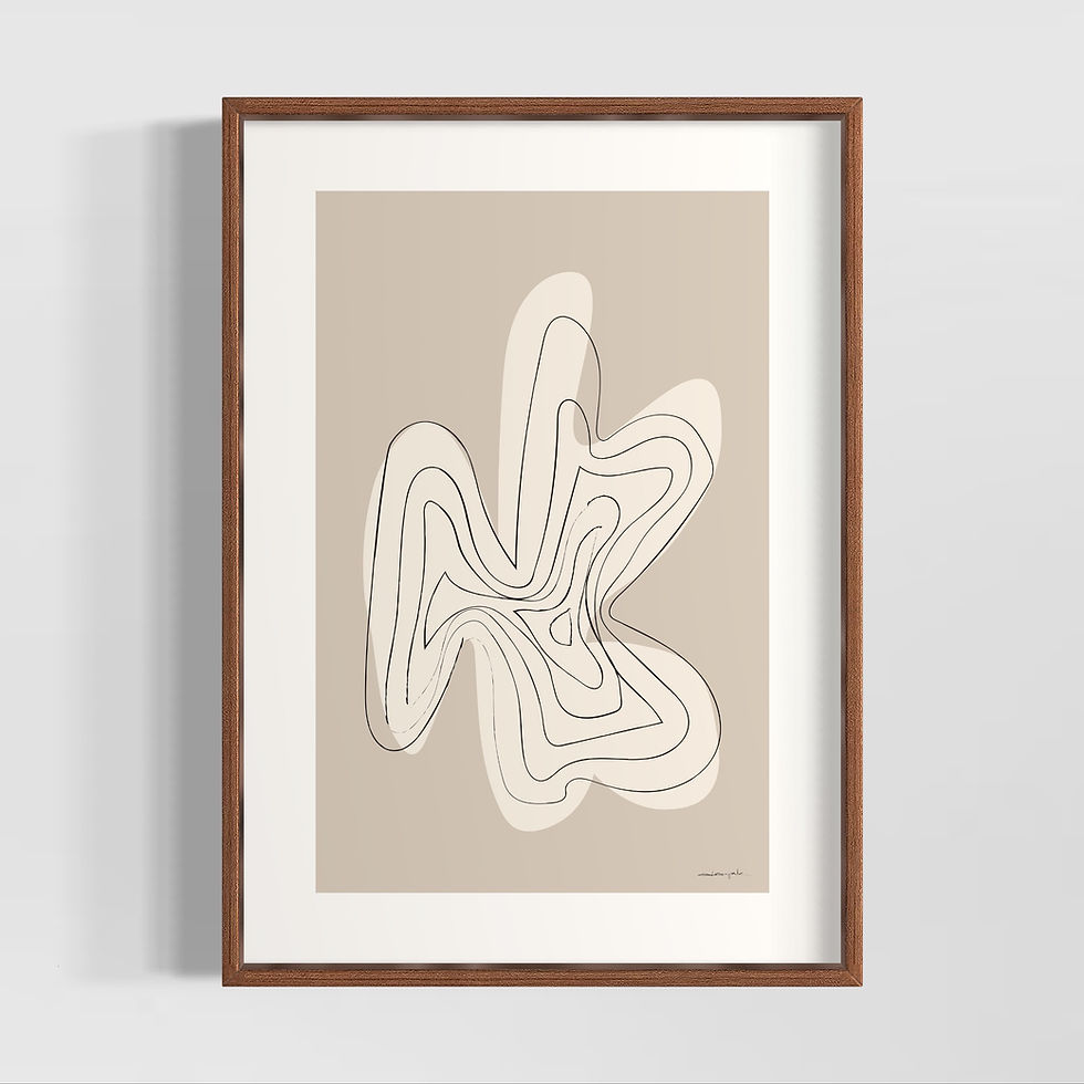 Küçük resim: minimal soyut çizgi tasarım poster bej arka plan modern dekorasyon tablo kahverengi çerçeveli görünüm