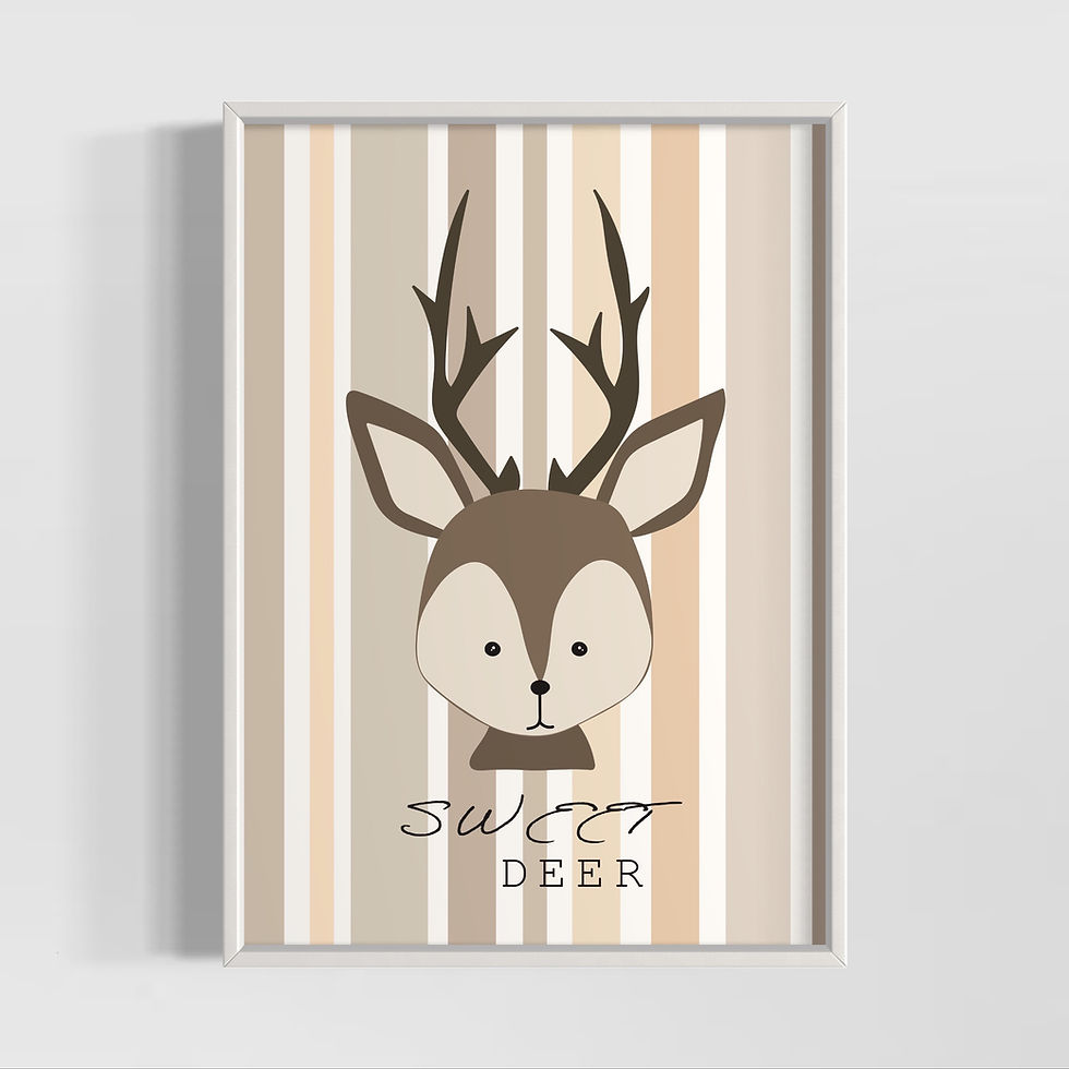 Küçük resim: Sweet Deer Minimal Kids Poster Tablo – Tablodes çocuk odası dekorasyon posteri beyaz çerçeveli görünüm
