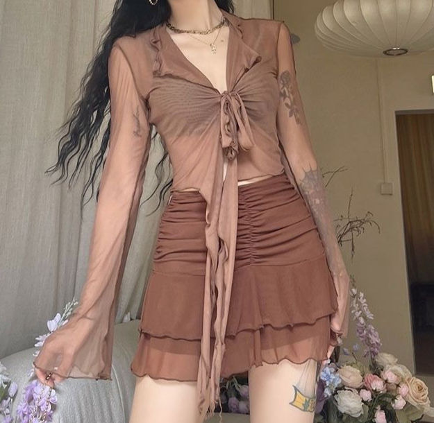 Thumbnail: The Amélie – Sheer Lace-Up Blouse