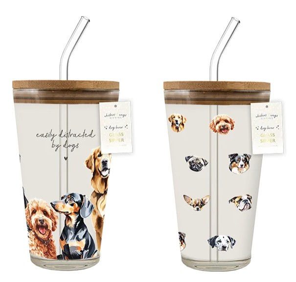 Dog Glass Sipper With Straw