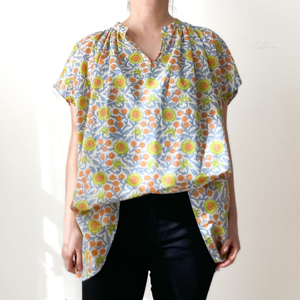 Thumbnail: Floral Hand Block / Slub Cotton ‒ Gathered Neck Pullover