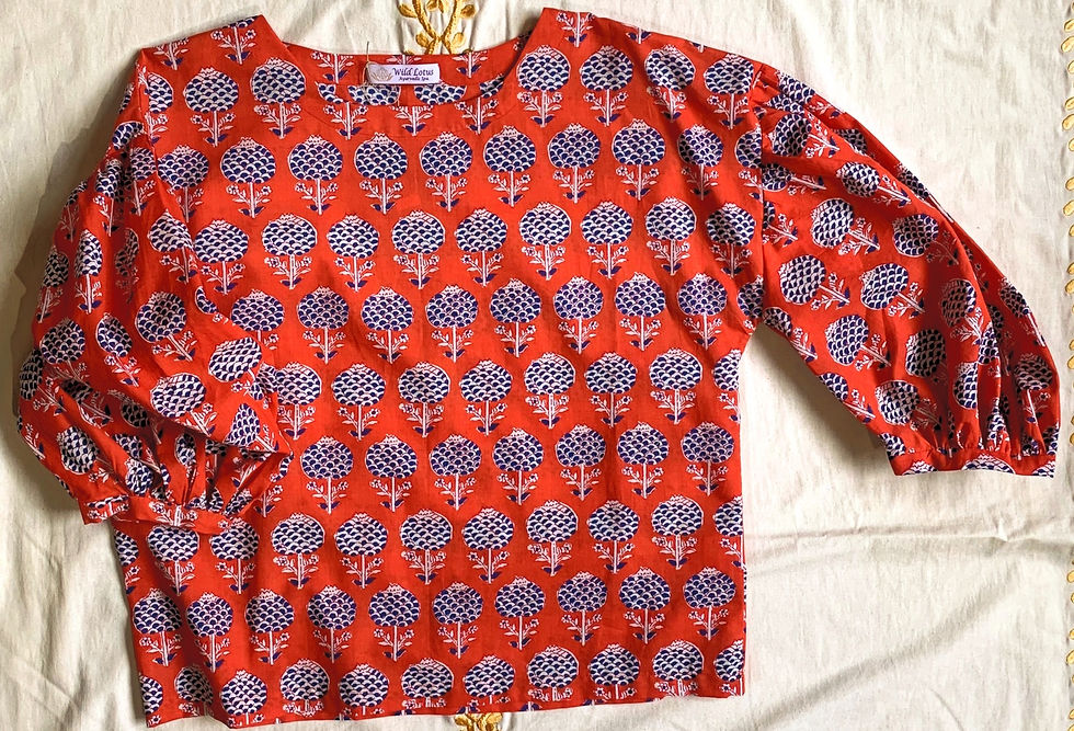Thumbnail: Red & Blue Booti Pattern / Puff Sleeves