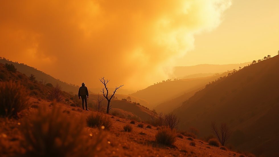 Wide angle view of a California landscape during wildfire season