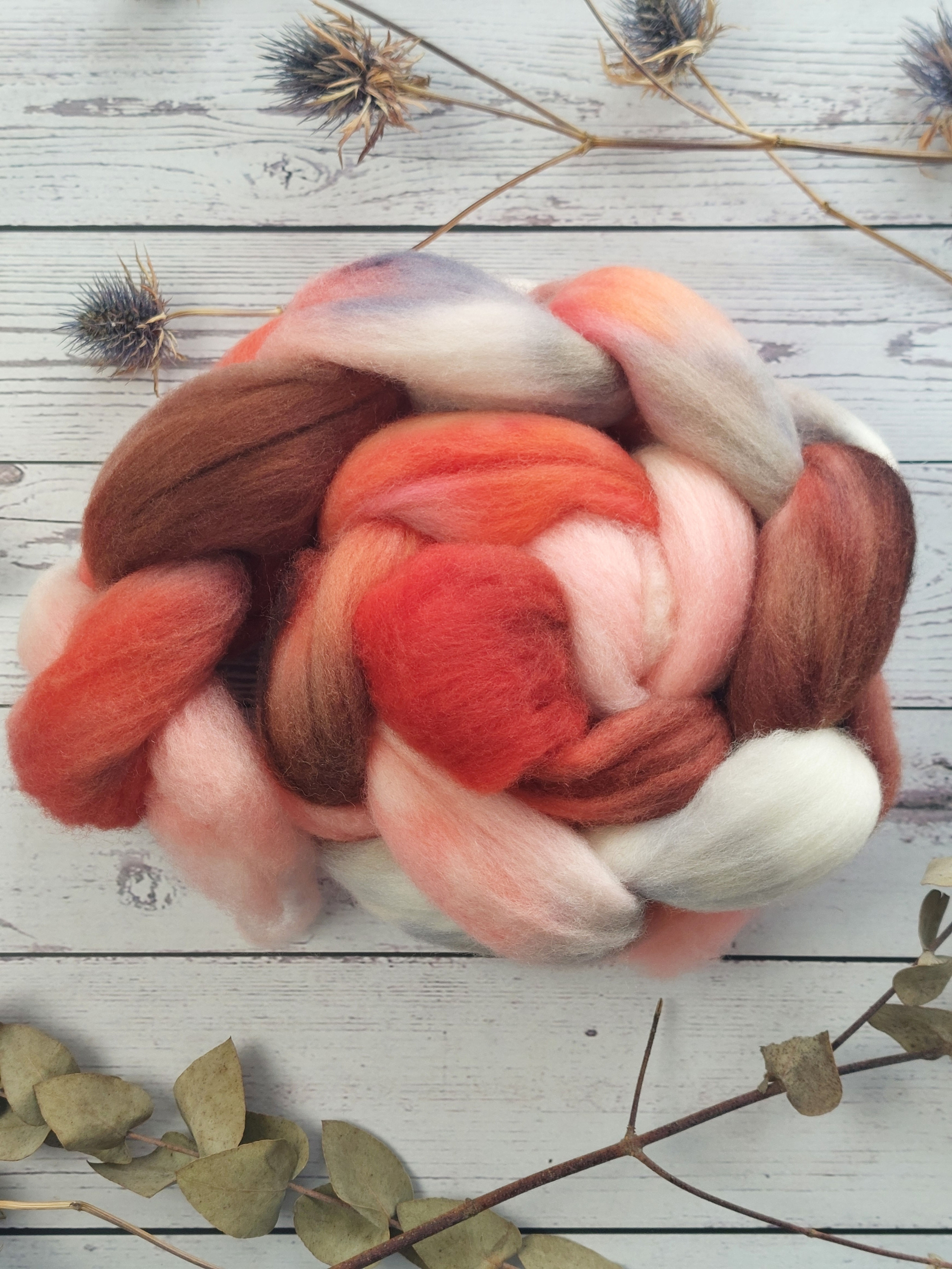 'Stripy Rose' Cormo wool top/roving, 100g