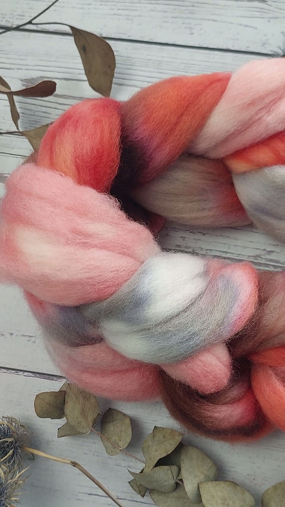 Thumbnail: 'Stripy Rose' Cormo wool top/roving, 100g
