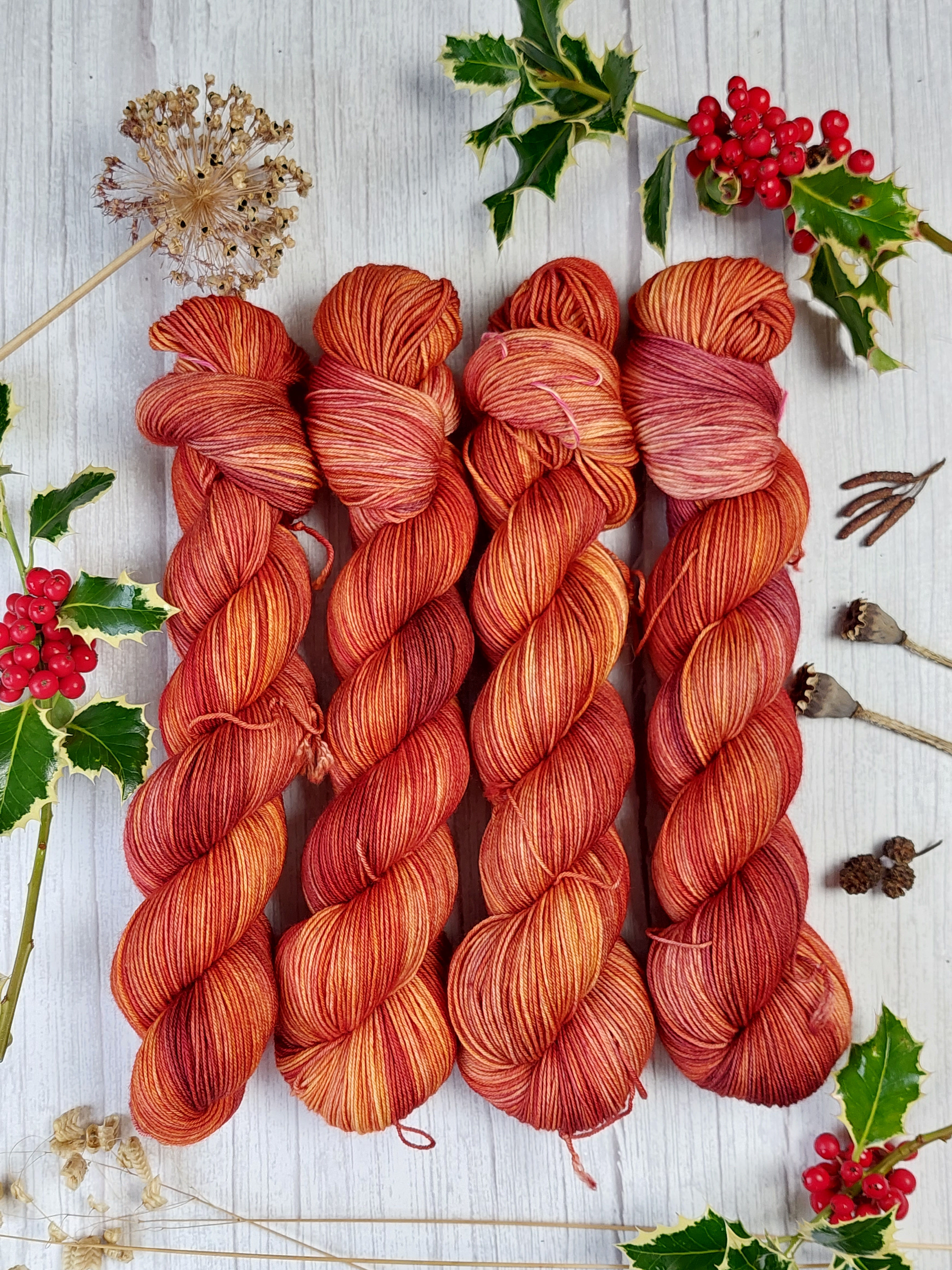 'Red Riding Hood' hand-dyed superwash merino 4ply fingering yarn , 1