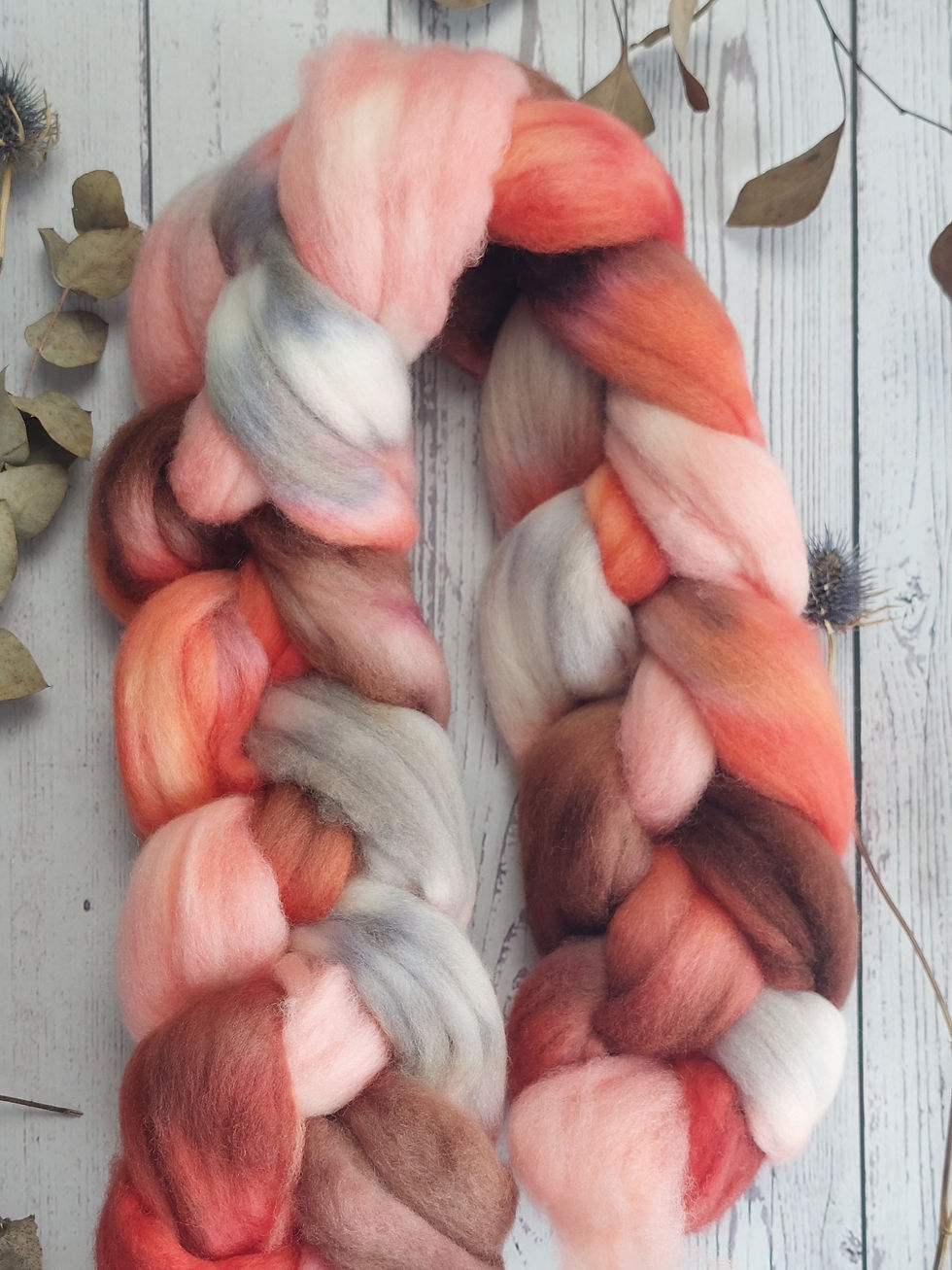 Thumbnail: 'Stripy Rose' Cormo wool top/roving, 100g