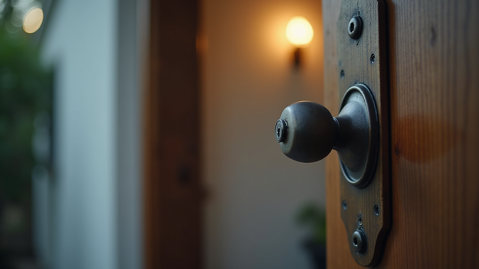 Close-up view of a secure home entrance with a sturdy lock
