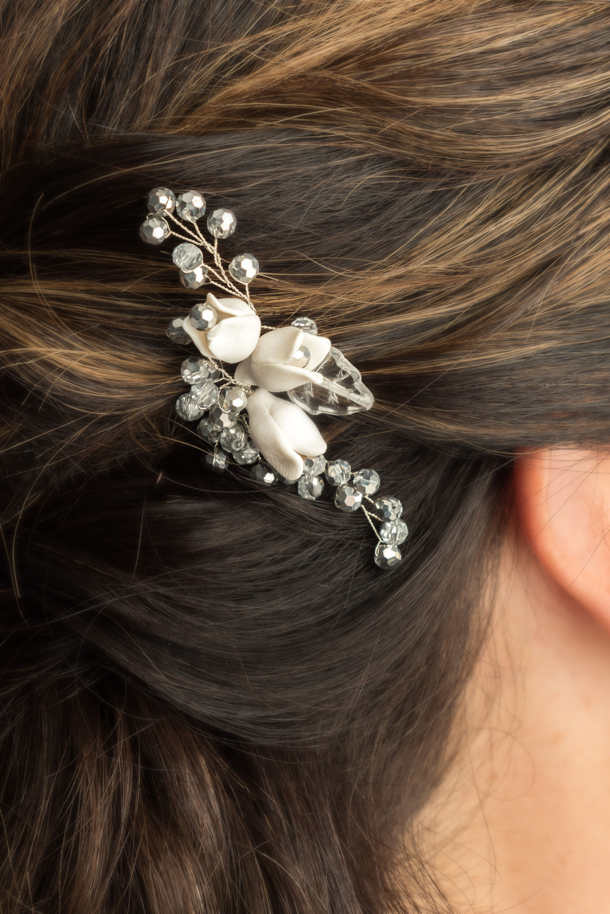 Evelyn Hair Pin – Tulip Flower & Crystal Bridal Pin