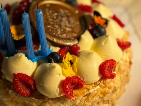 A birthday cake with candles
