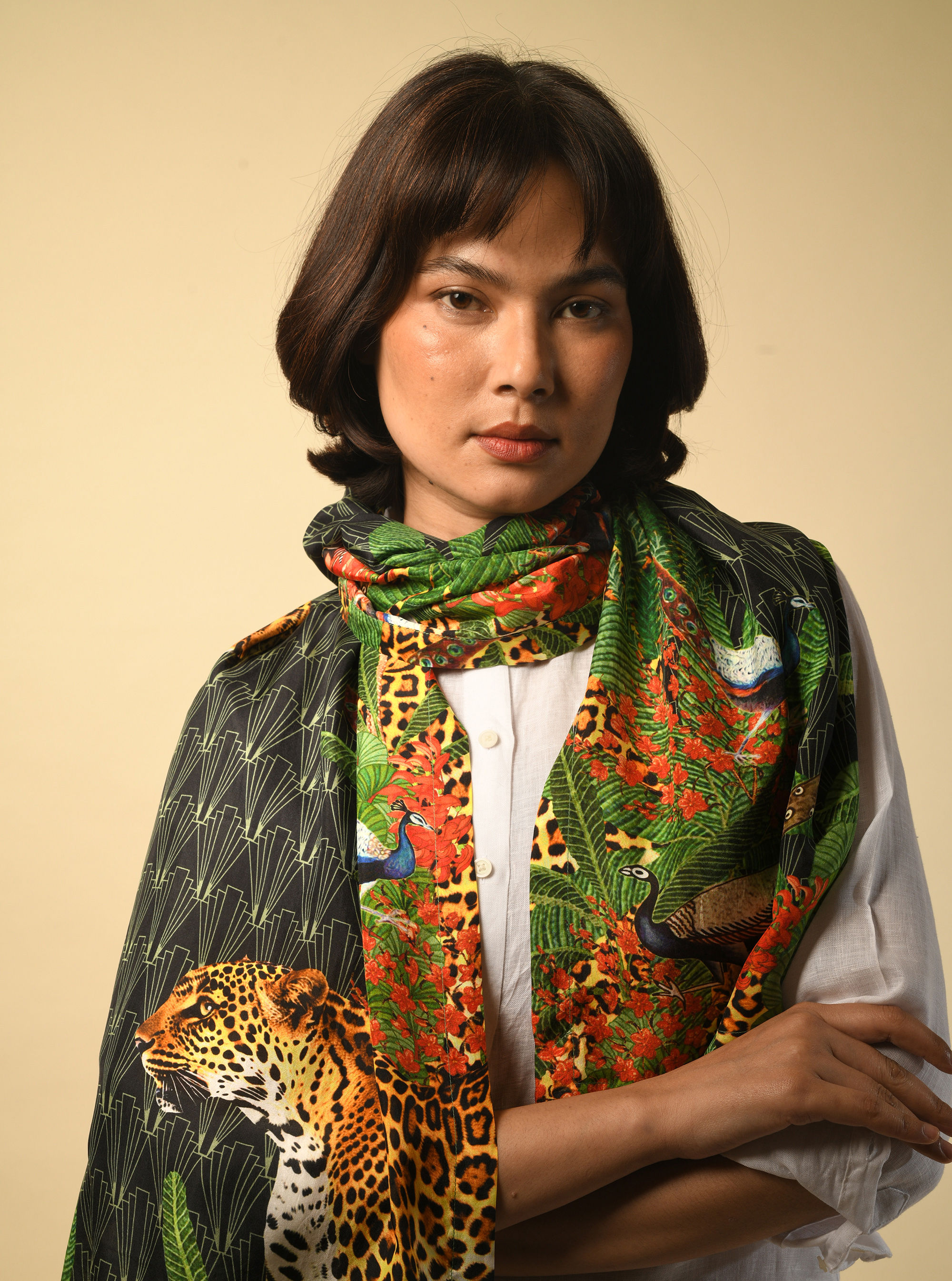 Black Leopard Silk Stole