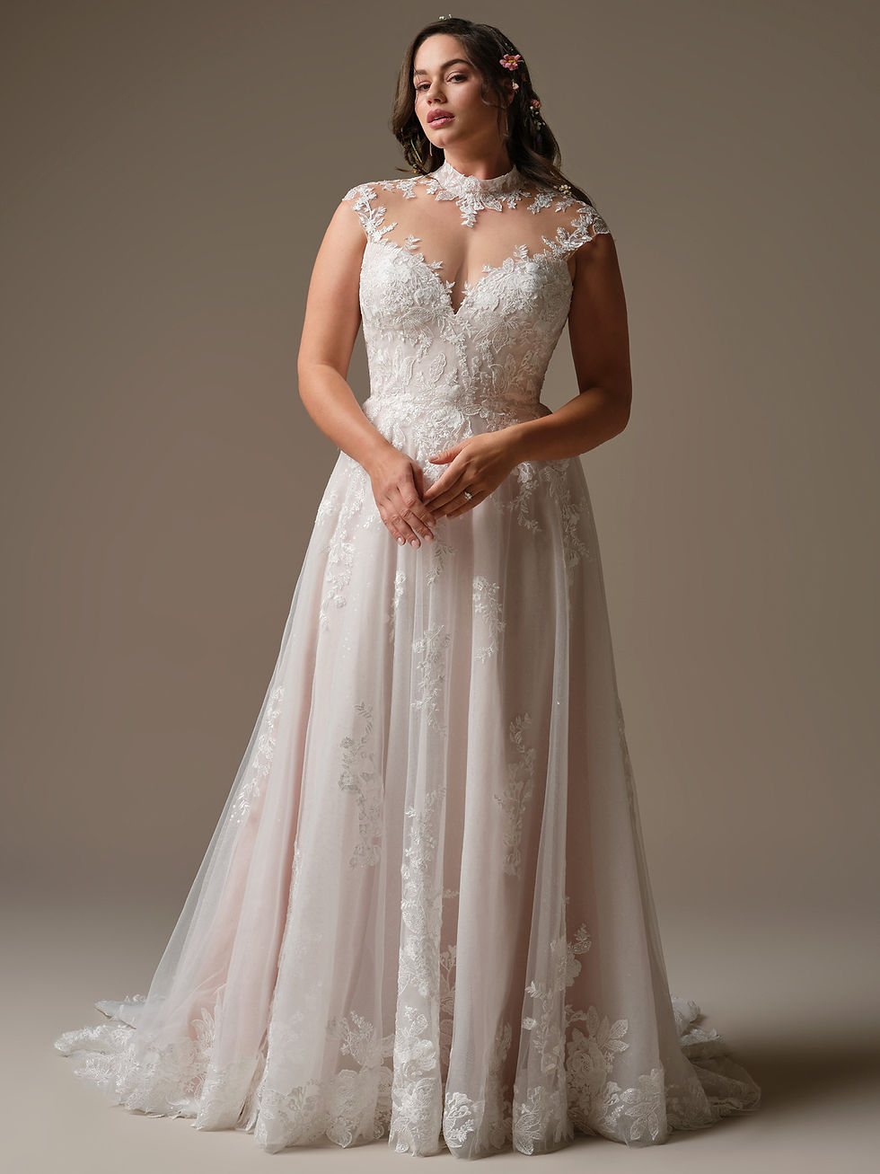 Rebecca-Ingram-Cody-A-line-Wedding-Dress- High Neck- Modest- Lace-