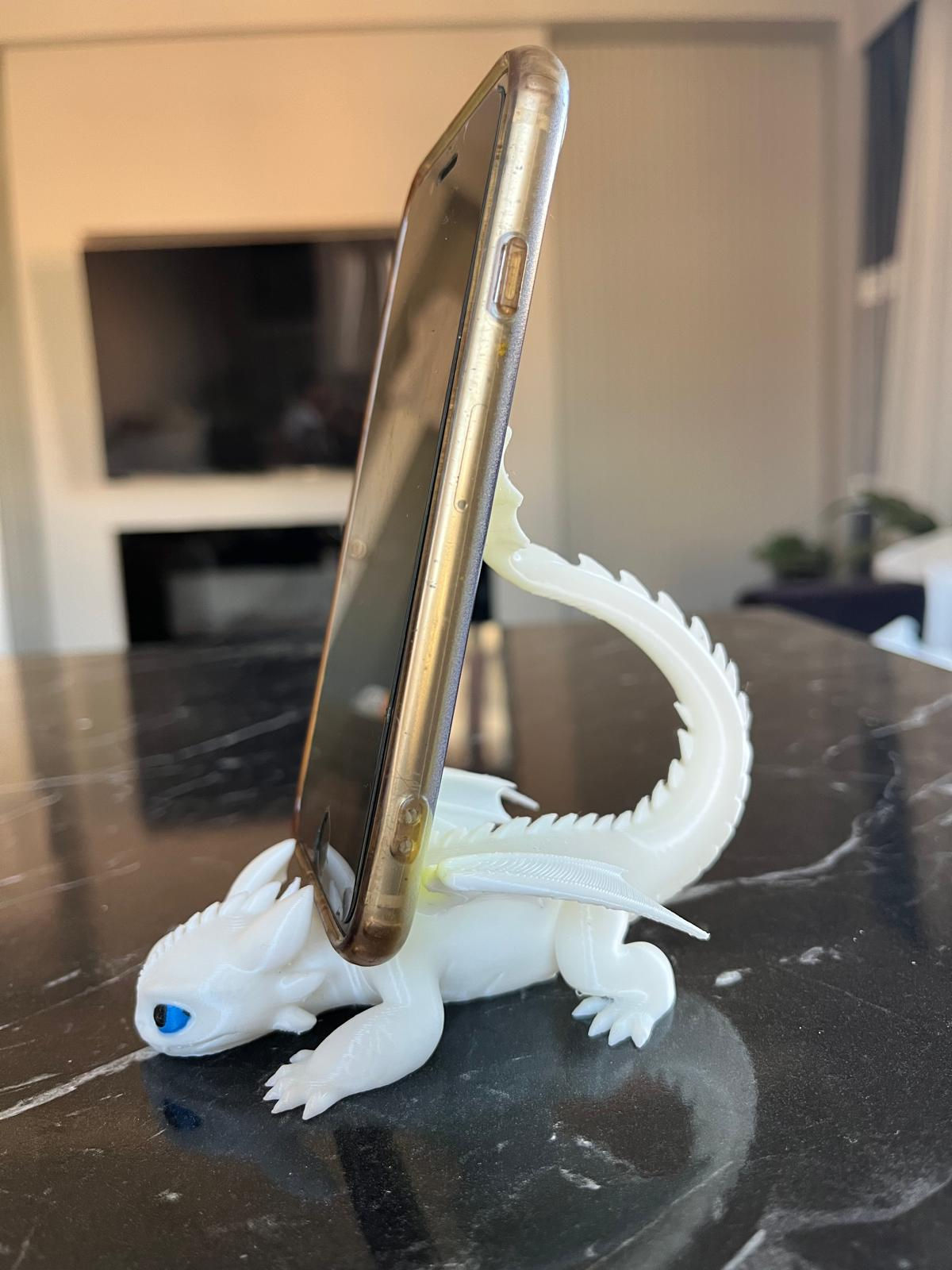 🤍 Shilania - PLA Filament Beyaz Ejderha Telefon Tutacağı – 11×13 cm