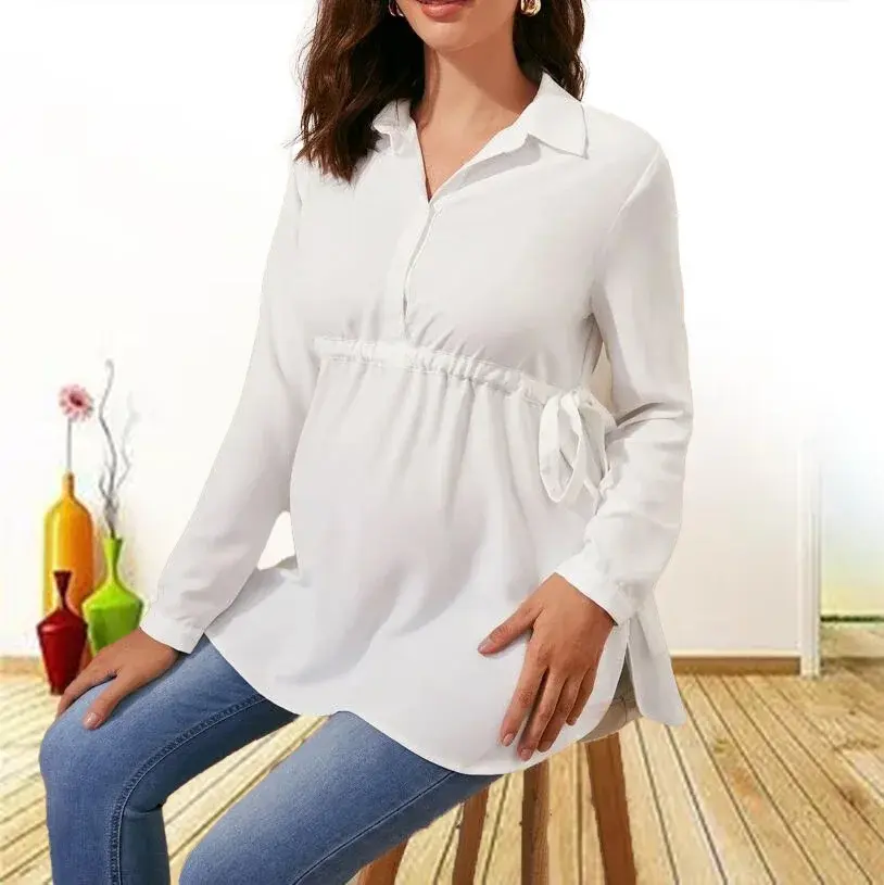 Miniatura: Maternity Clothes Pure Color Loose Breathable Comfort Shirt Elegant  Simple