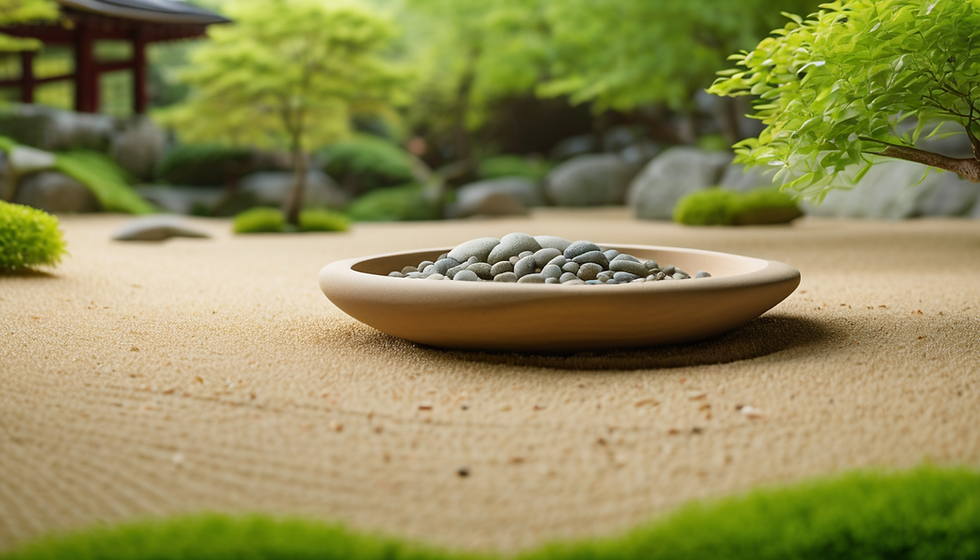 壓力很大怎麼辦?寧靜的日式禪風庭園與石盤景觀,象徵放鬆身心與找回內在平靜。