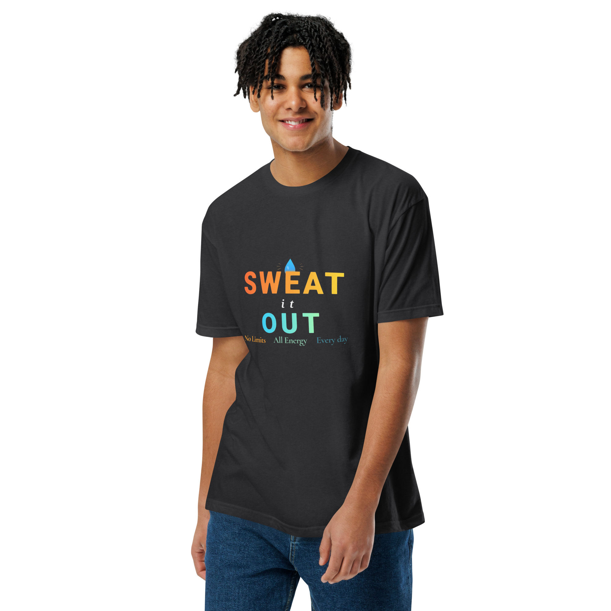 black colored Unisex Fitted T-Shirt front view