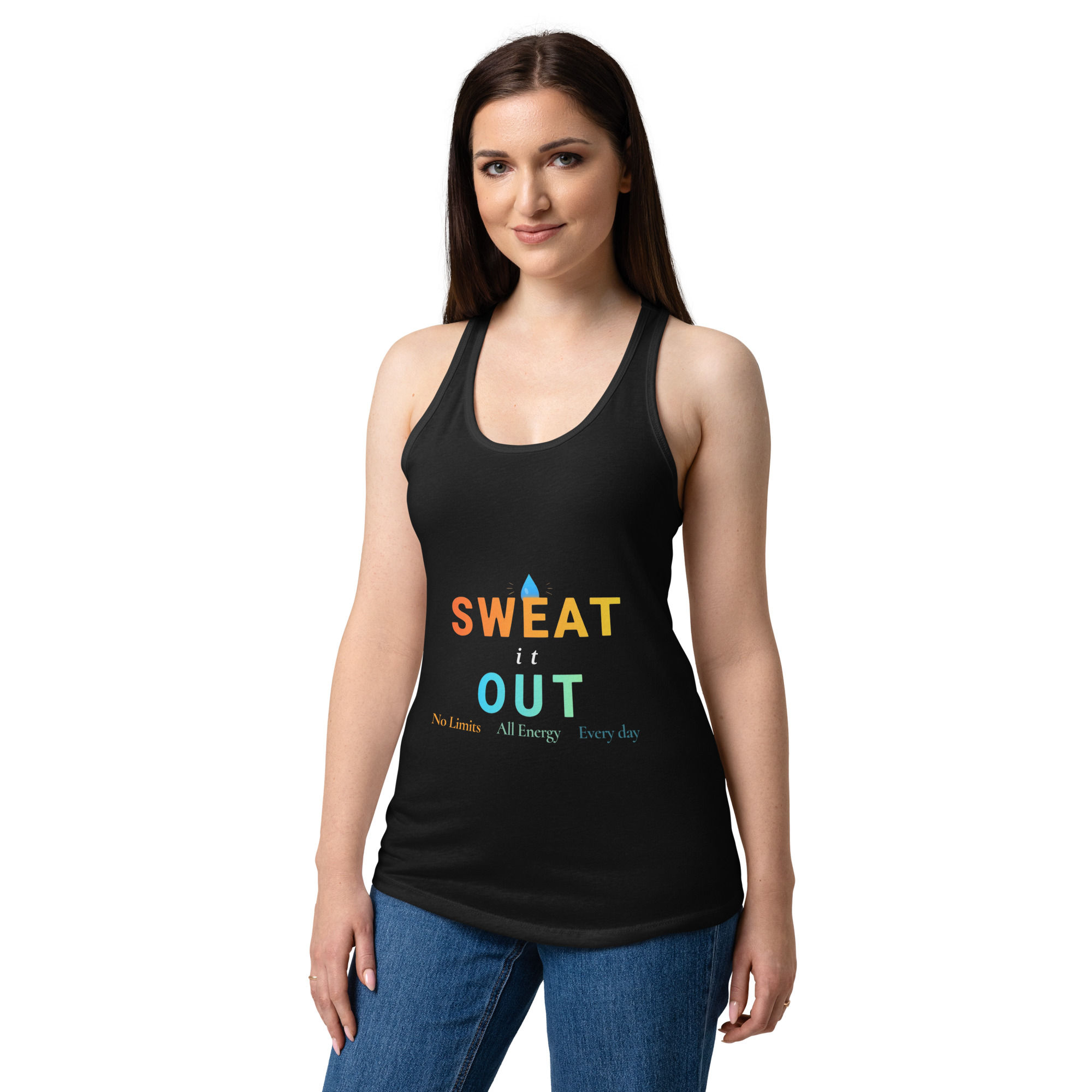 Black colored women’s fitted racerback tank top