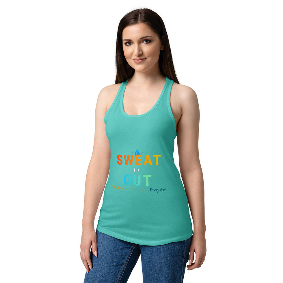 Thumbnail: The front side of a teal colored women’s fitted racerback tank top