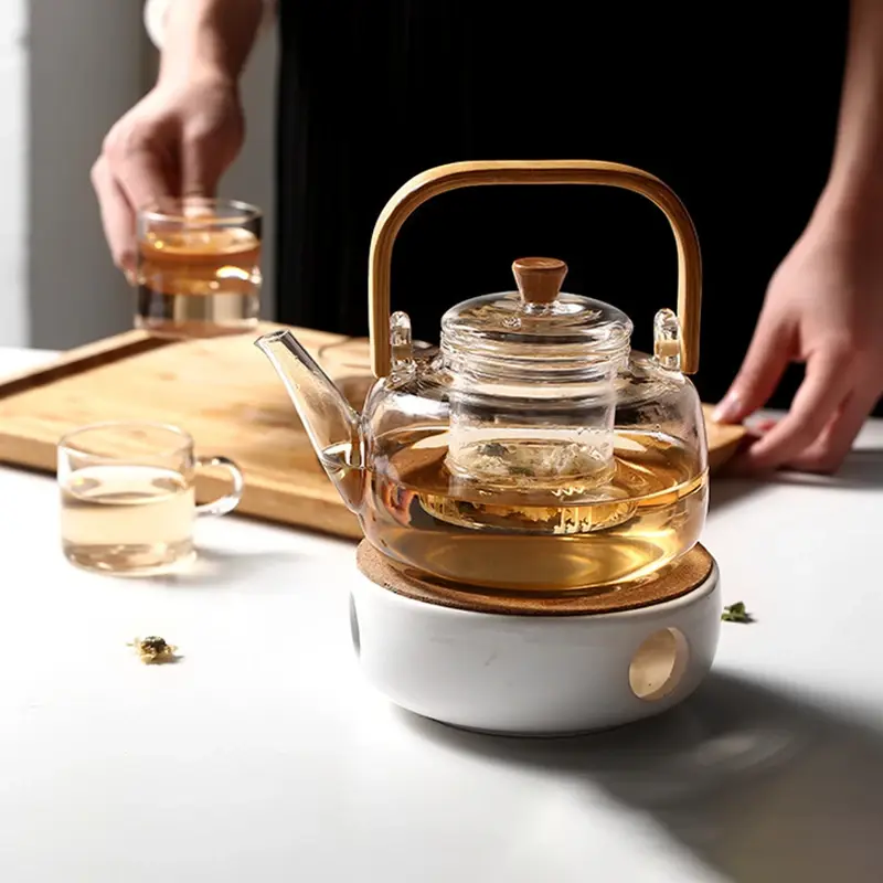 Thickened Glass Tea Pots Heat-Resistant Kettle with Bamboo Handle