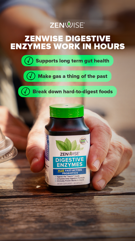 a person holding a bottle of zenwise digestive enzymes