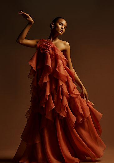 francine studios | Model campaign editorial shooting red brown stetting with red brown long dress with different layers