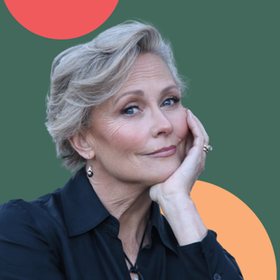 Woman with light hair rests chin on hand. Text reads "Launching for New Narrators, Featuring Ann Richardson." Green background with red and orange circles.