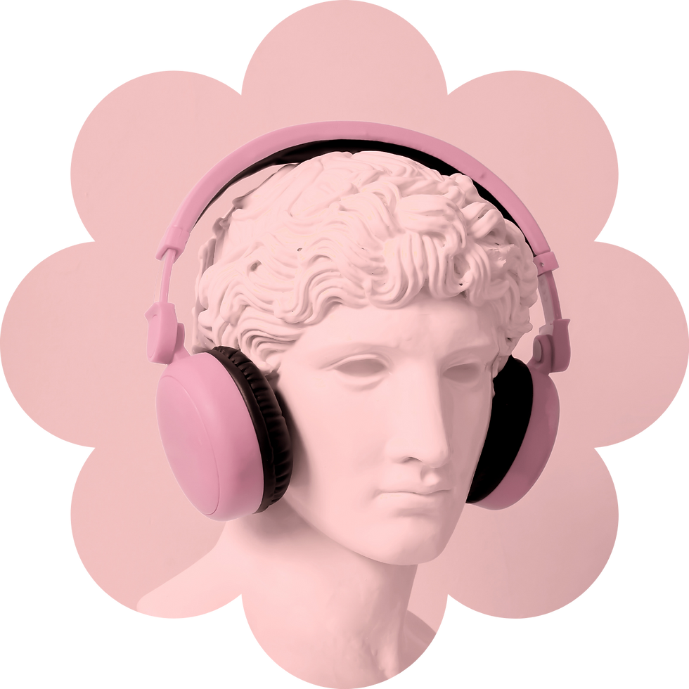 Statue Pink Bust Wearing Headphnes