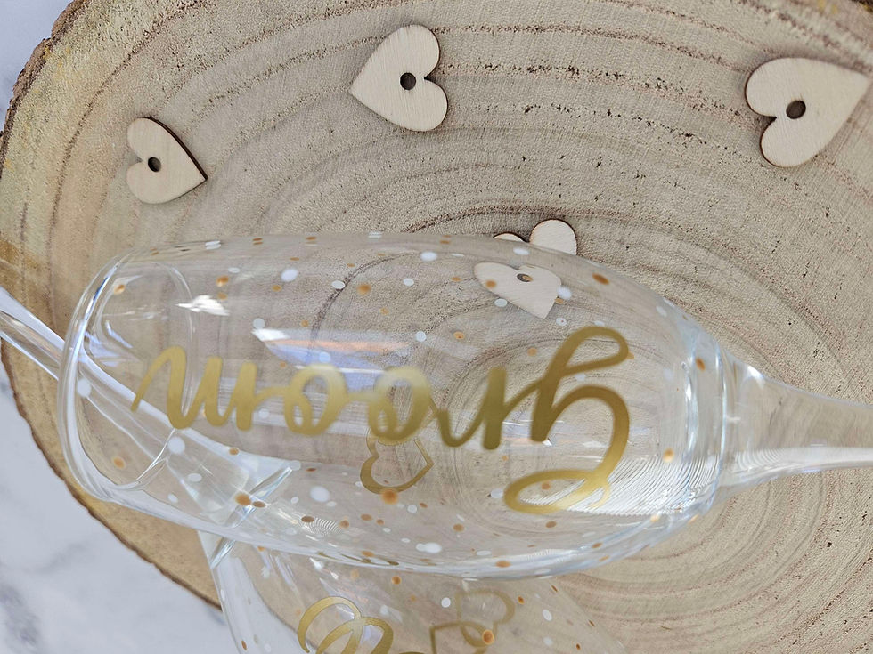 Thumbnail: Pair of Bride & Groom Prosecco Champagne Glasses